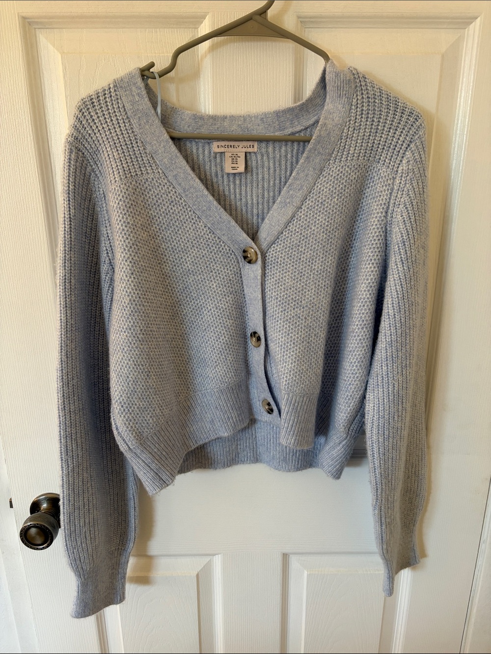 Sincerly Jules Pale Blue V-Neck Button Front Cardigan